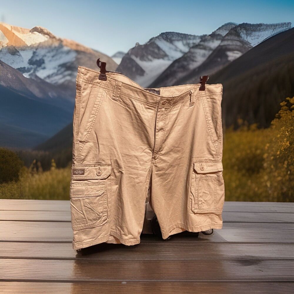 Lee Mens Cargo Shorts Khaki Tan Size 42 Cotton Utility Multi Pocket #0279
